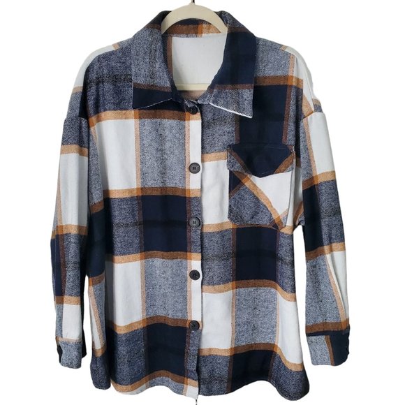 Shein Curve Plaid Flap Pocket Shacket - Picture 6 of 11